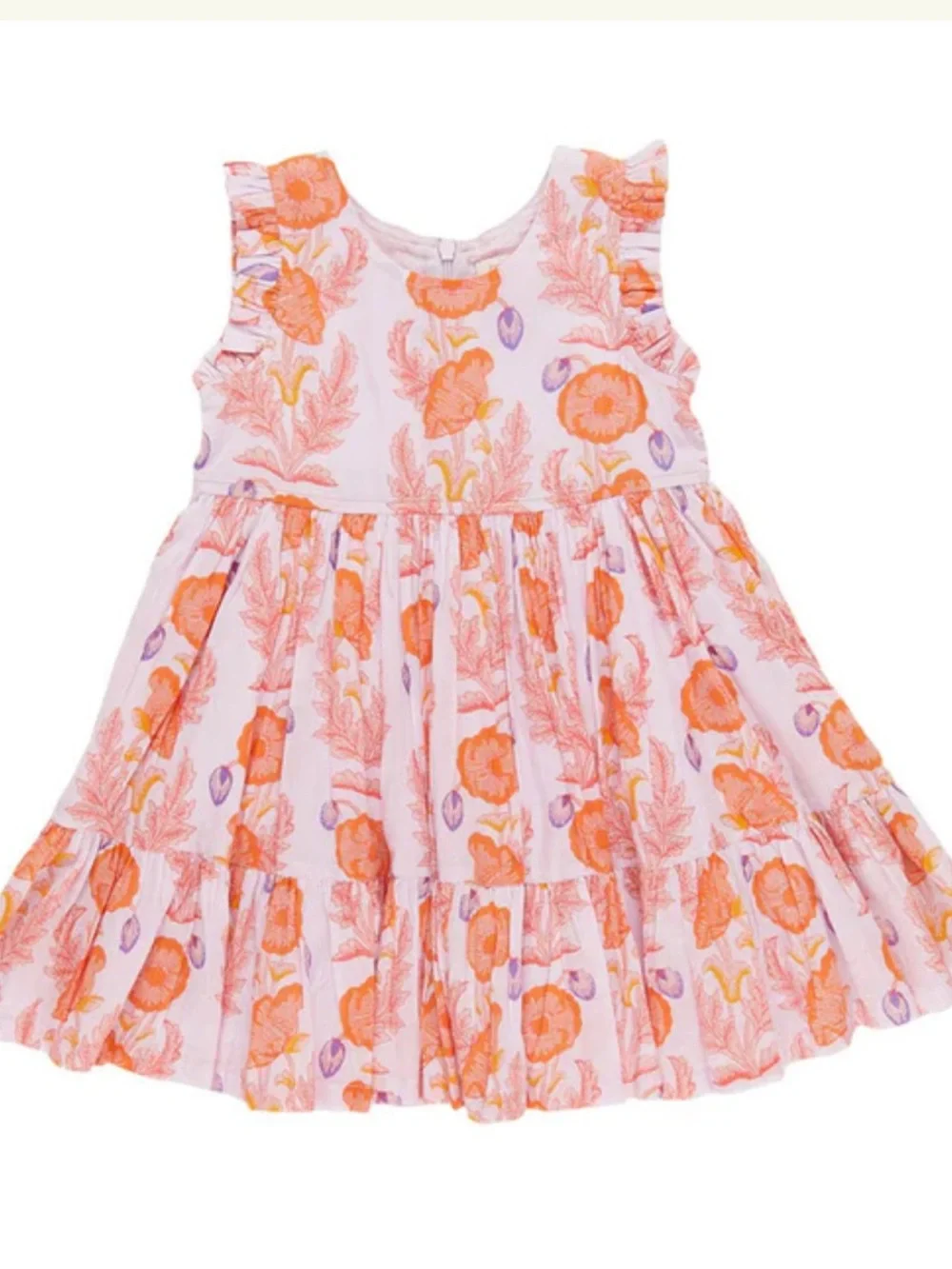 Pink Chicken Kelsey Dress Girls 6Y Purple Orange Floral Tiered Ruffle